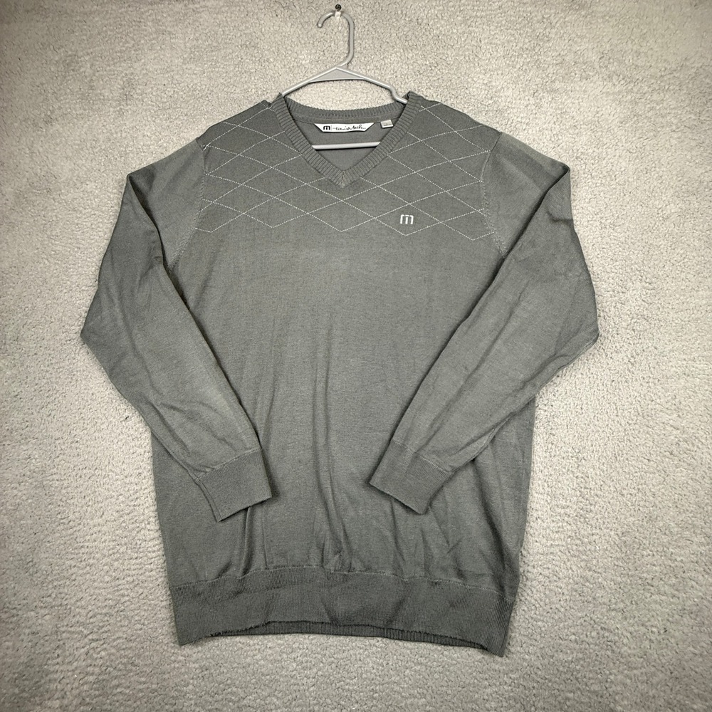 Travis Mathew Mens Gray V Neck Argyle Long‎ Sleeve Sweater Size L